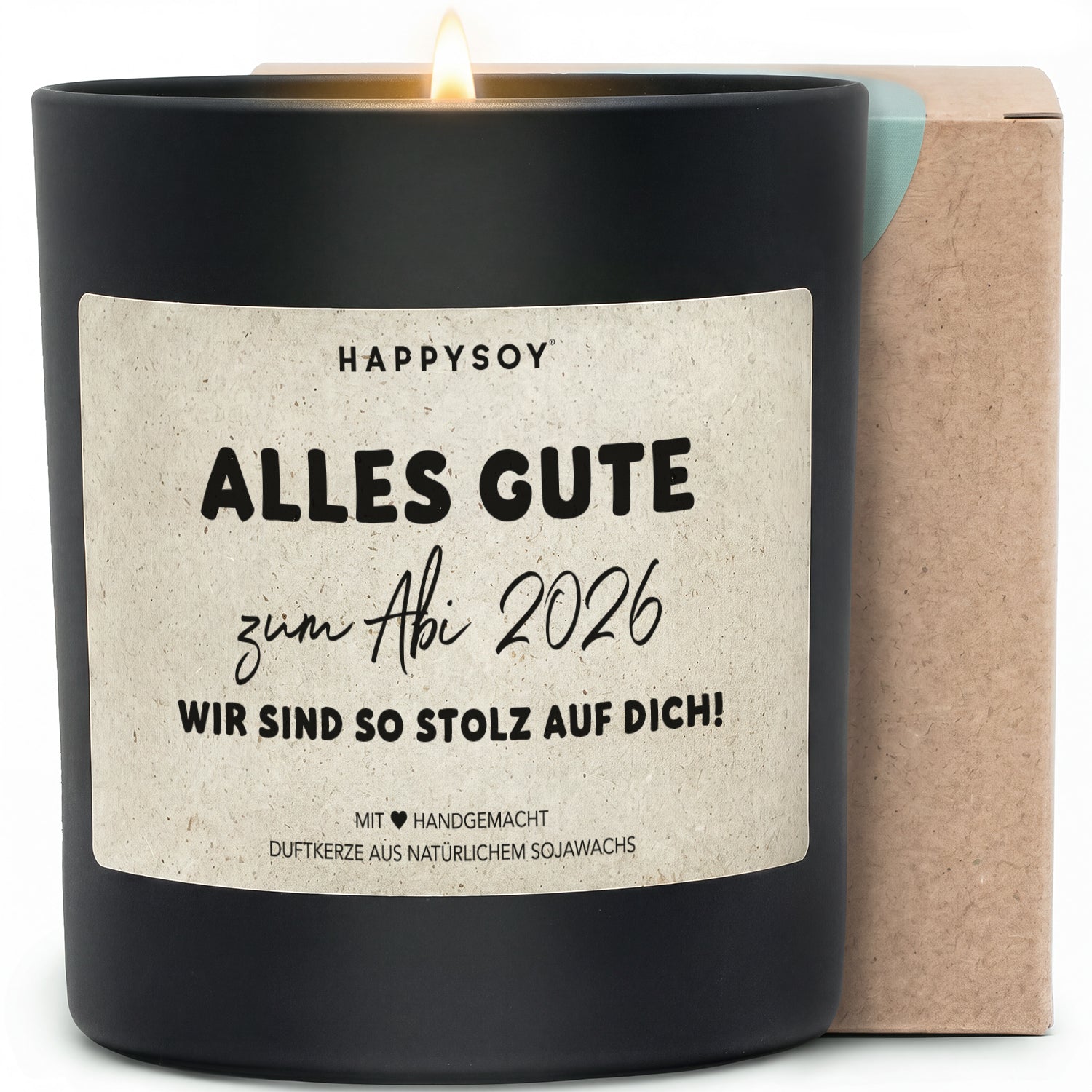 Alles Gute zum Abi 2026 Wir sind so stolz auf dich - Duftkerze mit Spruch als Geschenk zum Abitur, liebevolle Geschenkidee, Kerze im Glas, blumiger Duft - Bild 1