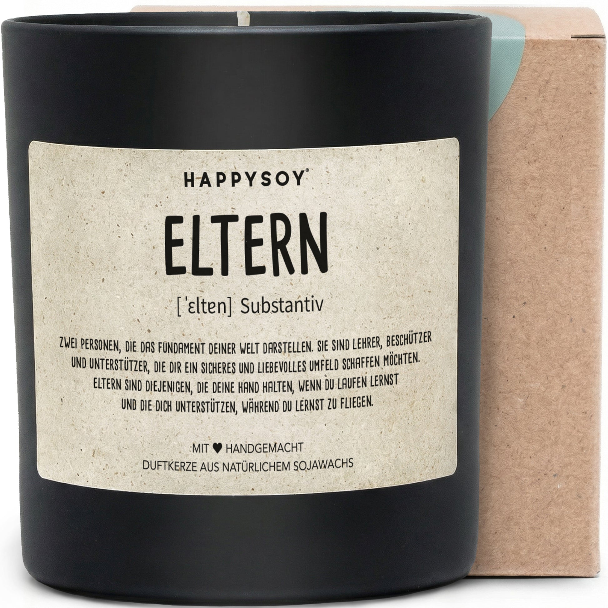 Eltern Definition - Duftkerze mit Spruch als liebevolles Geschenk für Mama und Papa, Weihnachten, Dankeschön, Kerze im Glas mit blumigem Duft - Bild 1