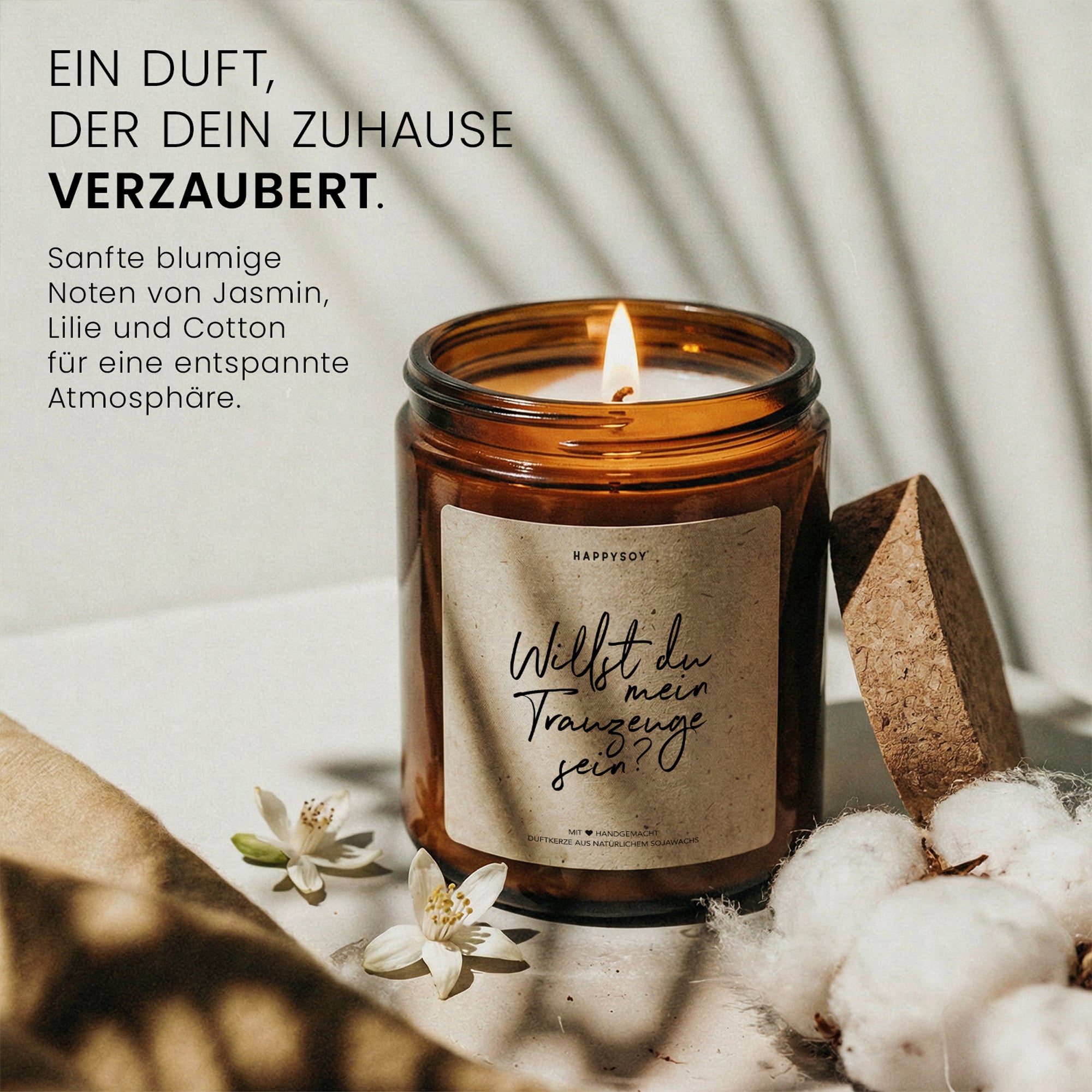 Willst du mein Trauzeuge sein? - Duftkerze mit Spruch als Geschenk für Hochzeit, liebevolle Frage an Trauzeuge, besondere Geschenkidee, Kerze im Glas, blumiger Duft - Bild 2