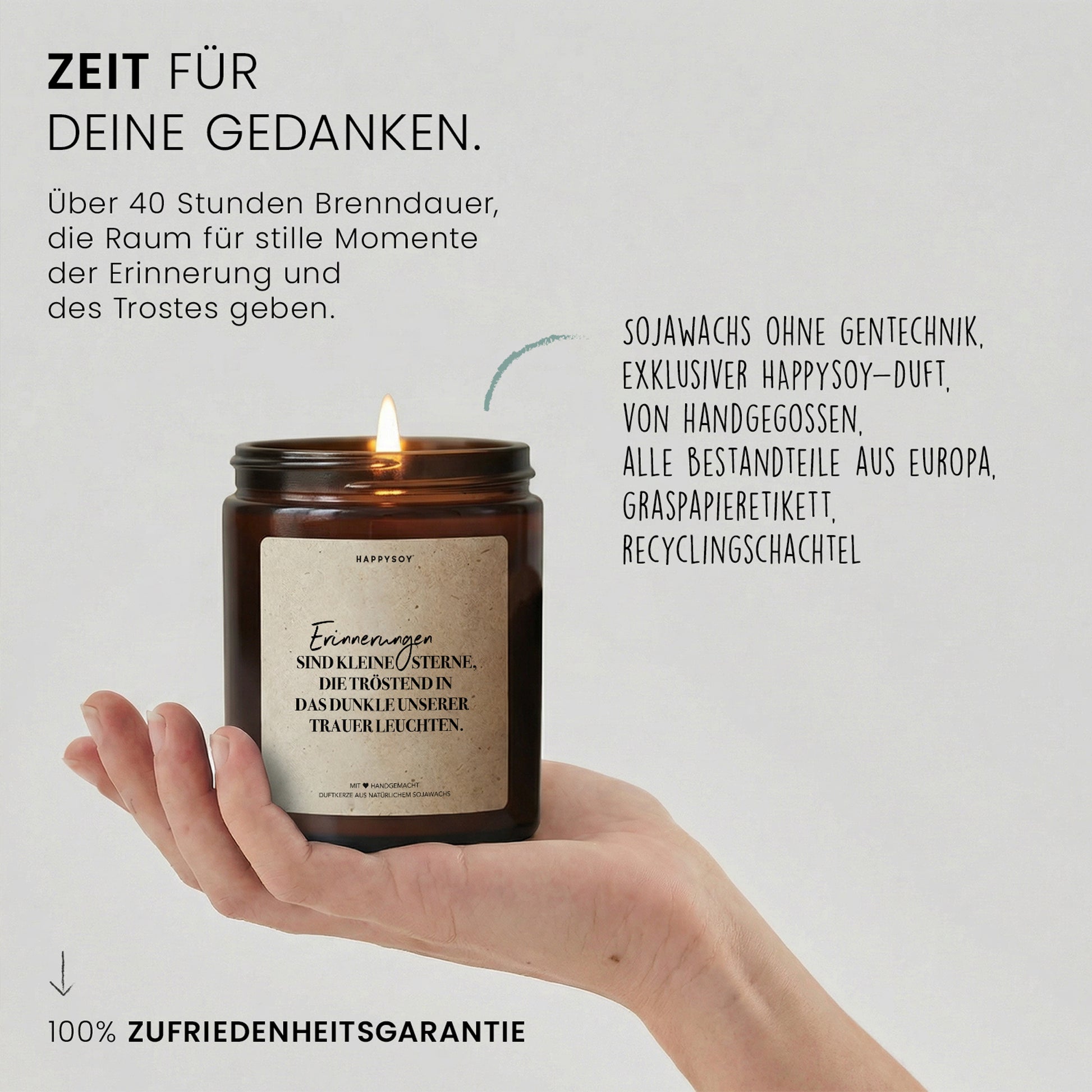 Erinnerungen sind kleine Sterne die tröstend leuchten - Duftkerze mit Spruch als Trostgeschenk, liebevolle Aufmunterung für Trauer, Kerze im Glas mit blumigem Duft - Bild 6