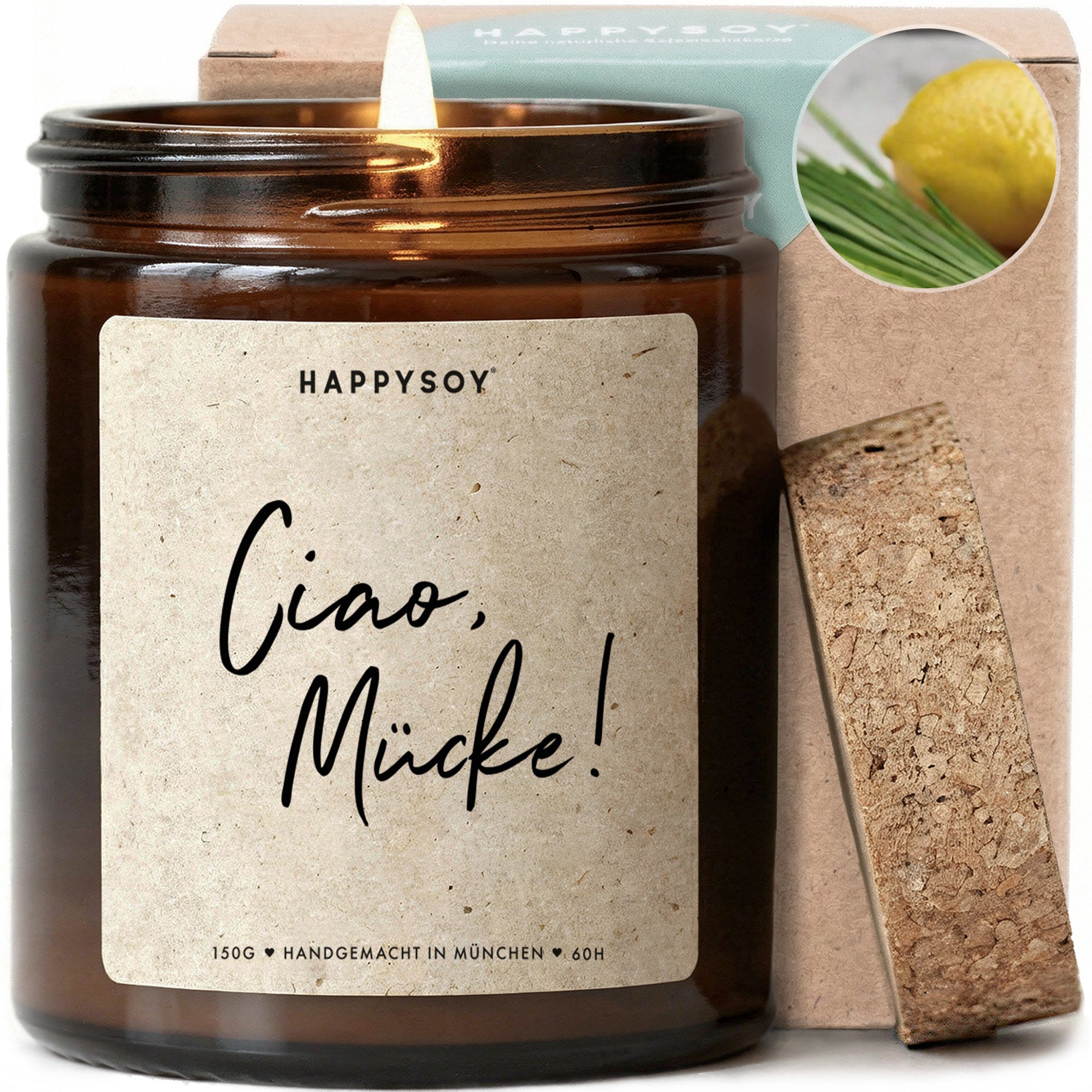 Ciao Mücke - Citronella Duftkerze mit Spruch als Geschenk für Sommerabende und Gartenpartys, Terrassenliebhaber und Gartenfreunde, Kerze im Glas für laue Stunden im Freien - Bild 1