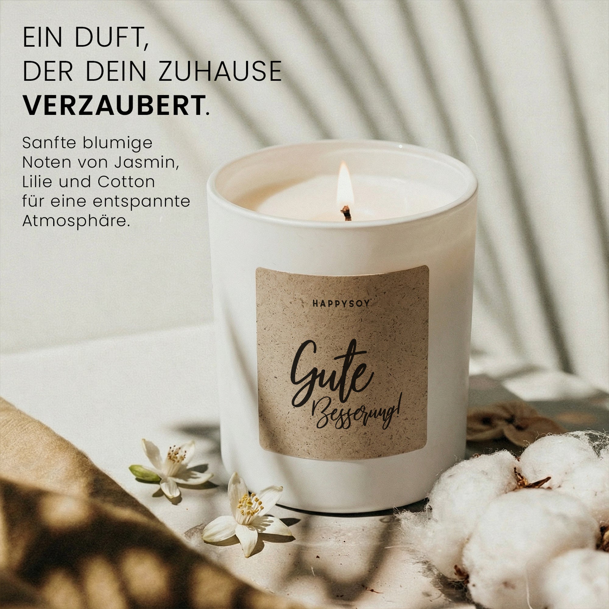 Gute Besserung - Duftkerze mit Spruch als liebevolles Geschenk zur Genesung, Aufmunterung, Trostgeschenk für Freundin, Kollegin, Mama, Kerze im Glas mit blumigem Duft - Bild 2