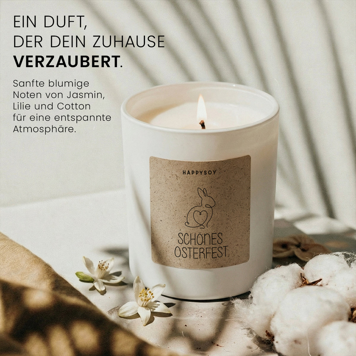 Schönes Osterfest - Duftkerze mit Spruch als Geschenk zu Ostern, liebevolle Aufmerksamkeit, blumiger Duft, Kerze im Glas - Bild 2