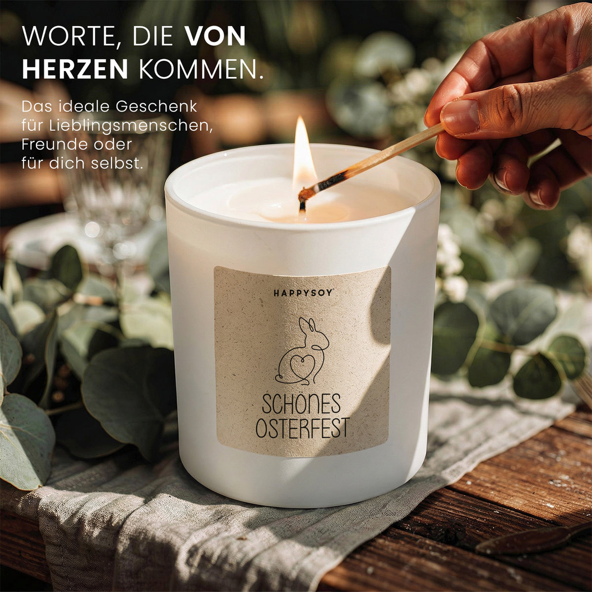 Schönes Osterfest - Duftkerze mit Spruch als Geschenk zu Ostern, liebevolle Aufmerksamkeit, blumiger Duft, Kerze im Glas - Bild 3