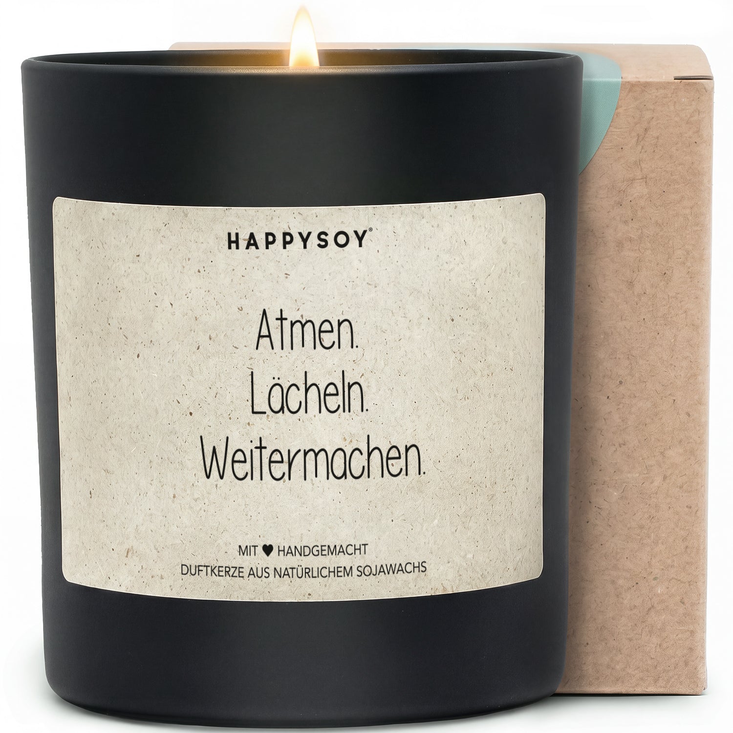 Atmen. Lächeln. Weitermachen. - Duftkerze mit Spruch als Geschenk zur Aufmunterung, liebevolle Geschenkidee für Freundin, Kollegin, blumiger Duft, Kerze im Glas - Bild 1