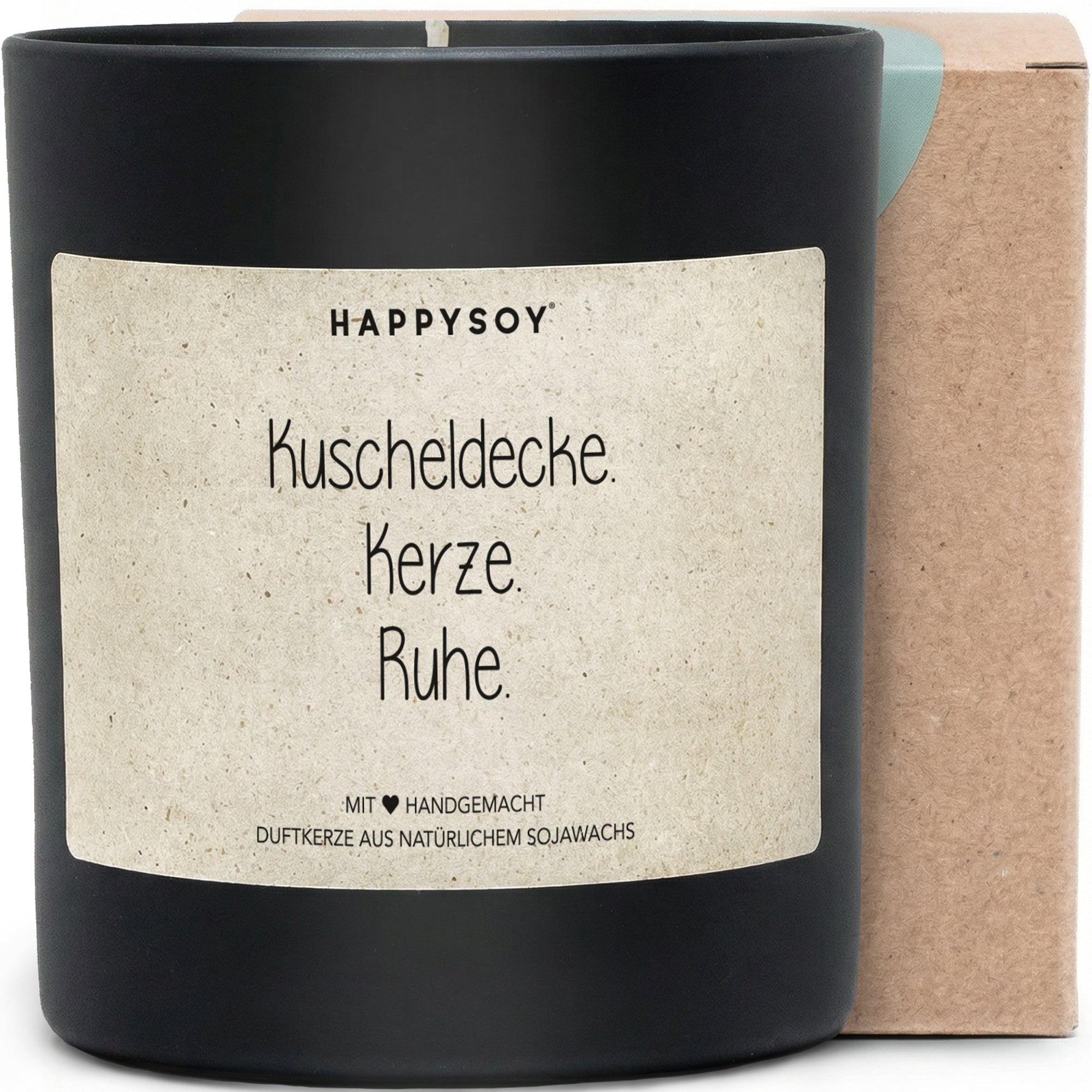 Kuscheldecke. Kerze. Ruhe. - Duftkerze mit Spruch als Geschenk zur Aufmunterung, liebevolle Auszeit für Frauen, Freundin, Mama, Kerze im Glas mit blumigem Duft - Bild 1
