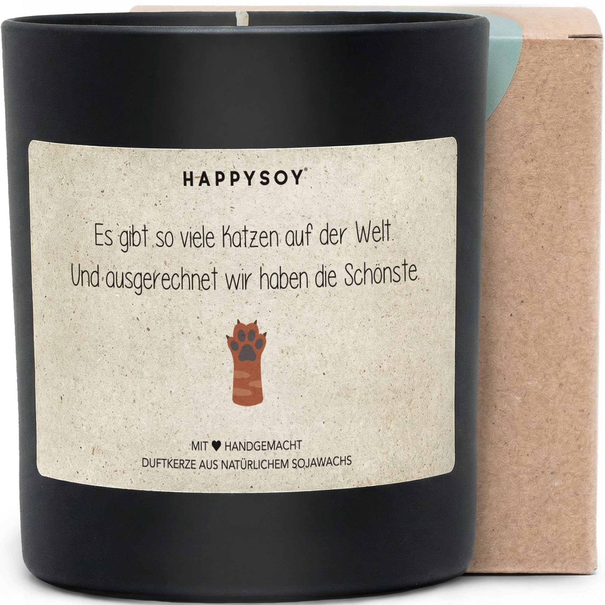 Wir haben die schönste Katze der Welt - Duftkerze mit Spruch als Geschenk für Katzenliebhaber, liebevolle Geschenkidee, Kerze im Glas, blumiger Duft - Bild 1