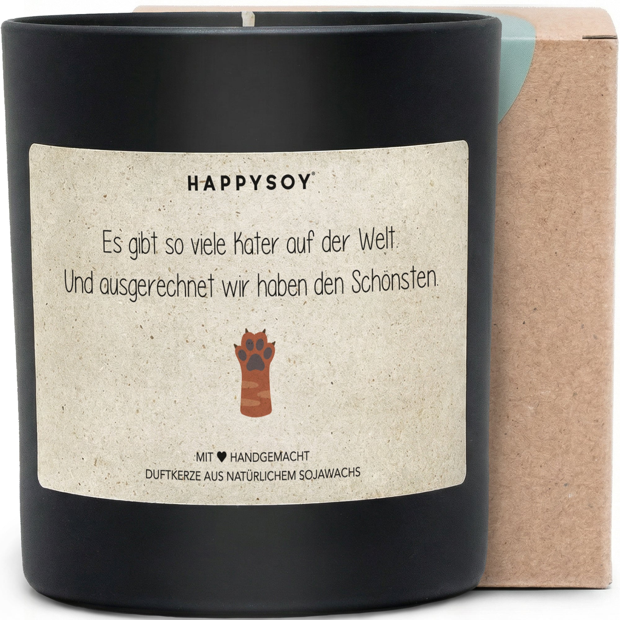 Ausgerechnet wir haben den schönsten Kater - Duftkerze mit Spruch als Geschenk für Katzenliebhaber, liebevolle Geschenkidee, Kerze im Glas, blumiger Duft - Bild 1