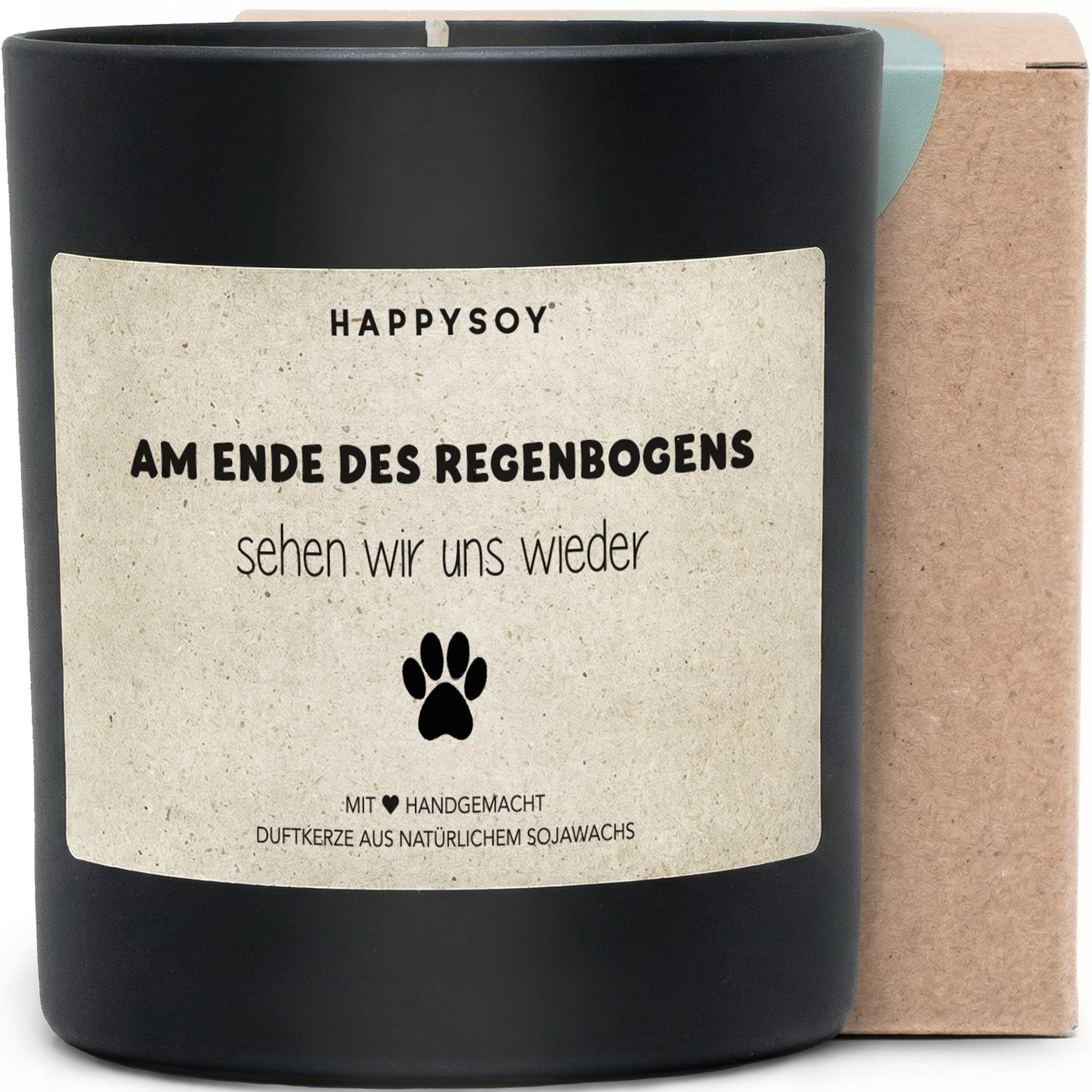 Am Ende des Regenbogens sehen wir uns wieder - Duftkerze mit Spruch als Trostgeschenk, liebevolle Erinnerung, Kerze im Glas mit blumigem Duft - Bild 1