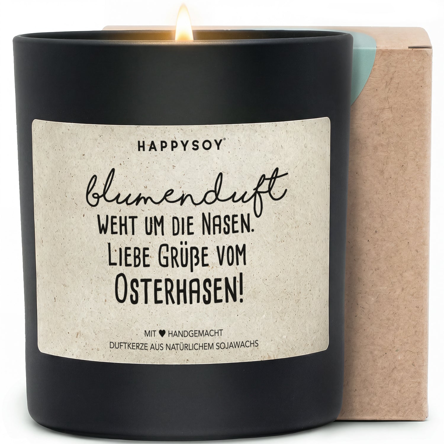 Duftkerze - Blumenduft weht um die Nasen. Liebe Grüße vom Osterhasen! - Happysoy®