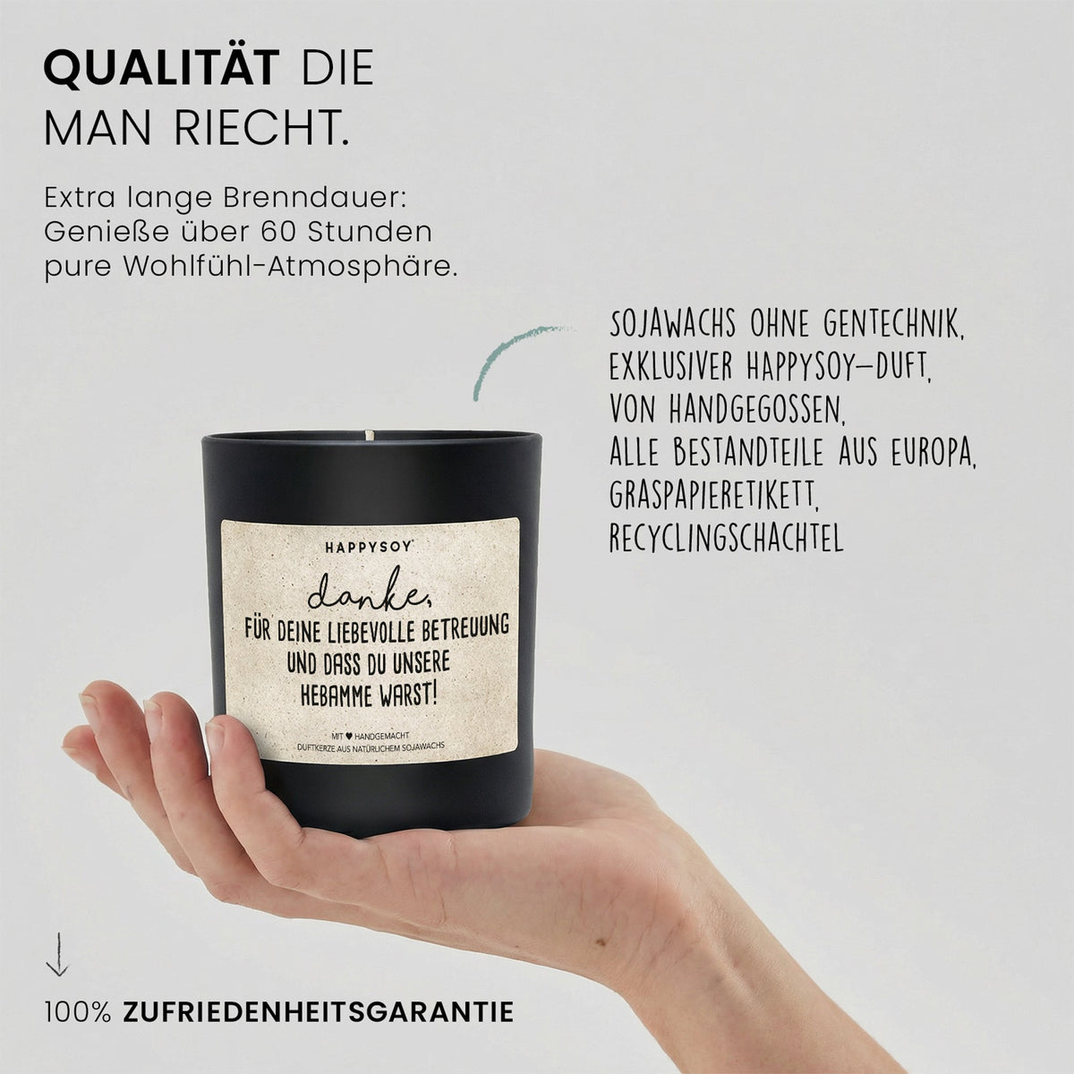 Duftkerze - Danke, für deine liebevolle Betreuung und dass du unsere Hebamme warst! - Happysoy®