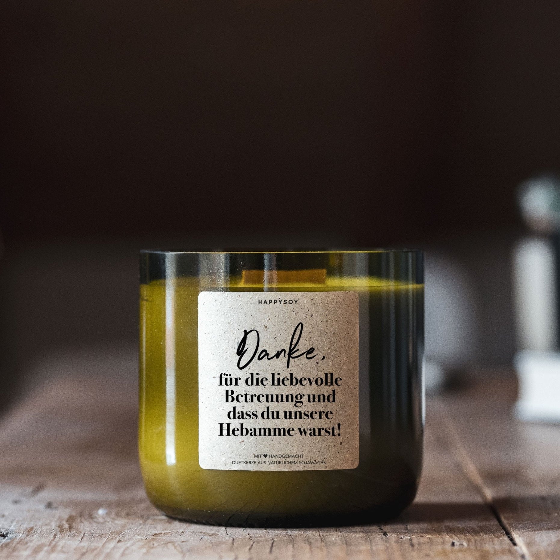 Duftkerze - Danke, für deine liebevolle Betreuung und dass du unsere Hebamme warst! - Happysoy®