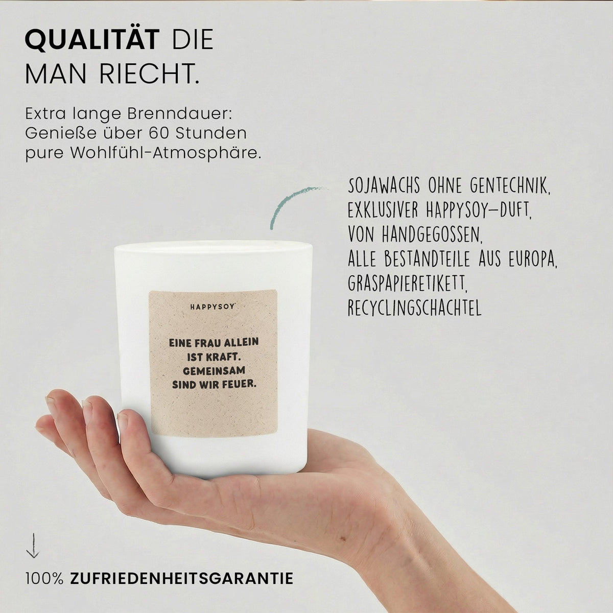 Duftkerze - Eine Frau allein ist Kraft. Gemeinsam sind wir Feuer. - Happysoy®