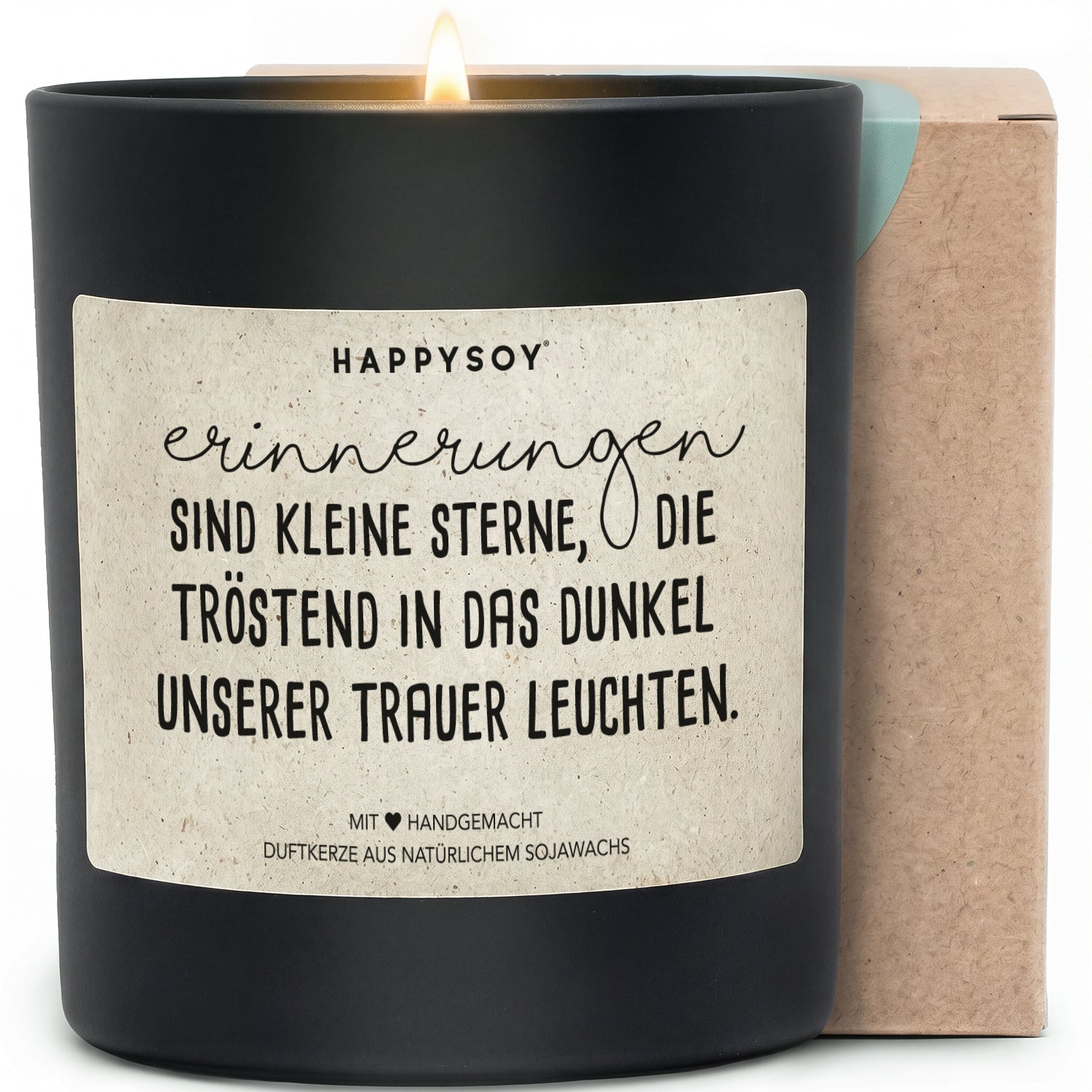 Duftkerze - Erinnerungen sind kleine Sterne, die tröstend in das Dunkel unserer Trauer leuchten. - Happysoy®