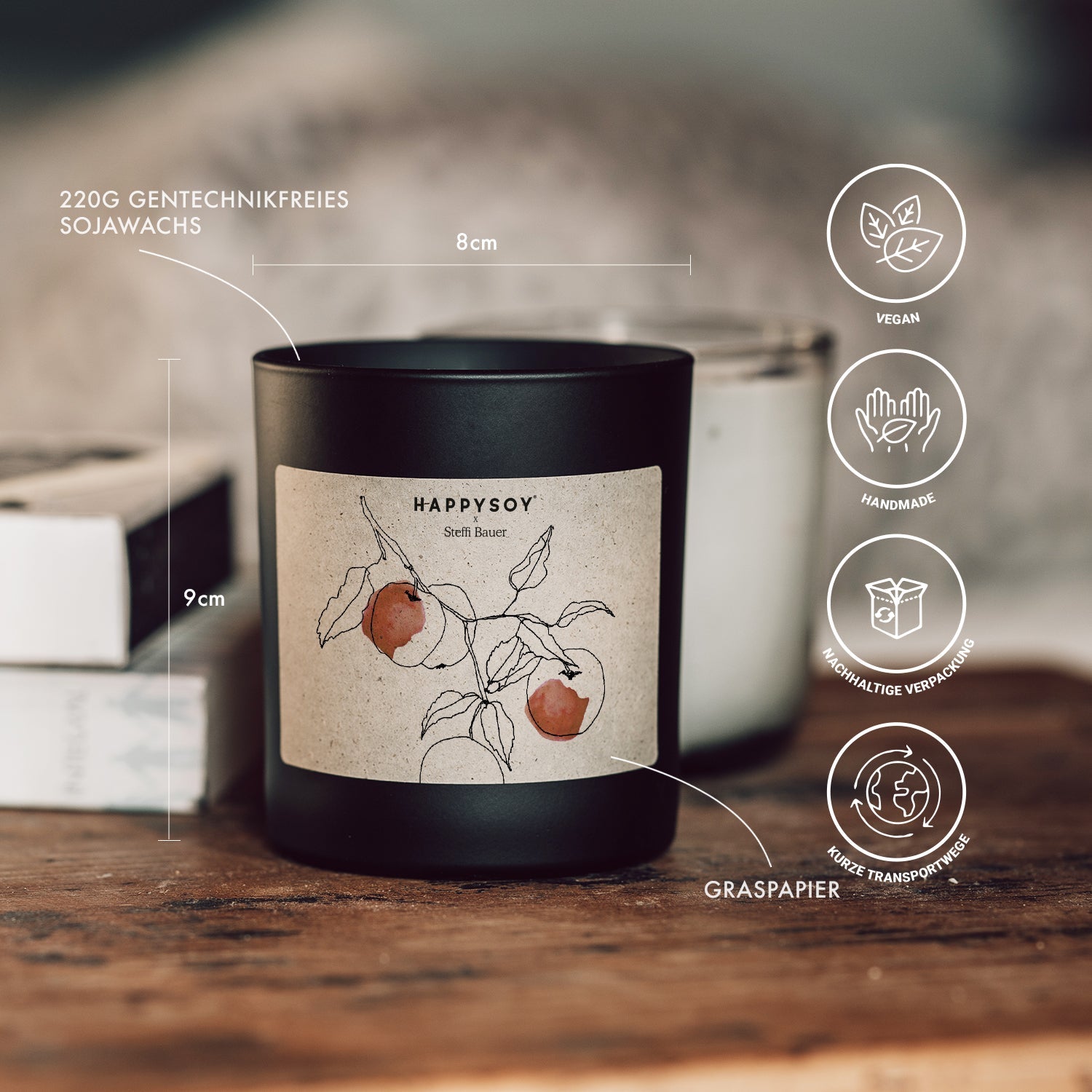 Duftkerze - HAPPYSOY® Art Collection by Steffi Bauer "Äpfel" - Happysoy®