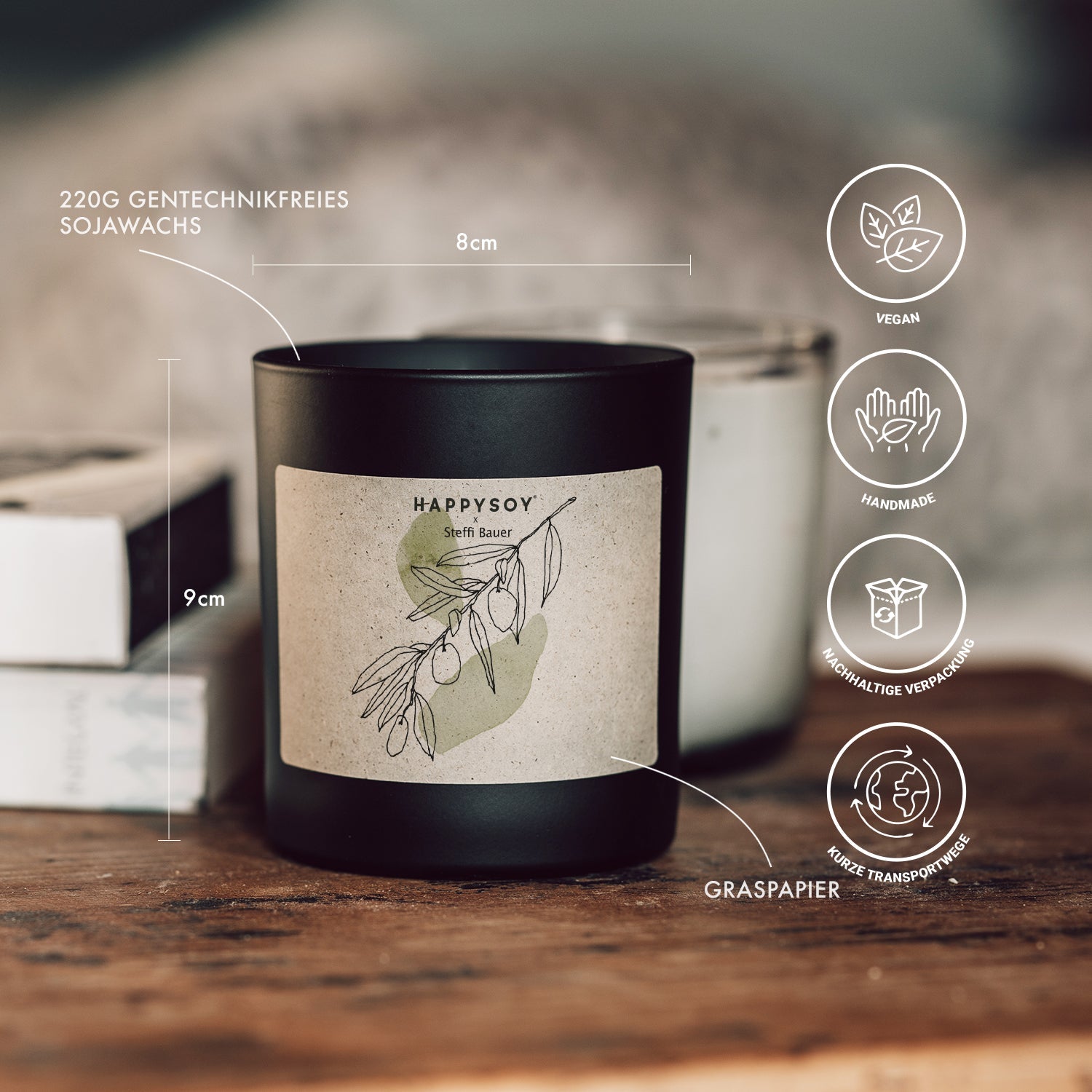 Duftkerze - HAPPYSOY® Art Collection by Steffi Bauer "Olive" - Happysoy®