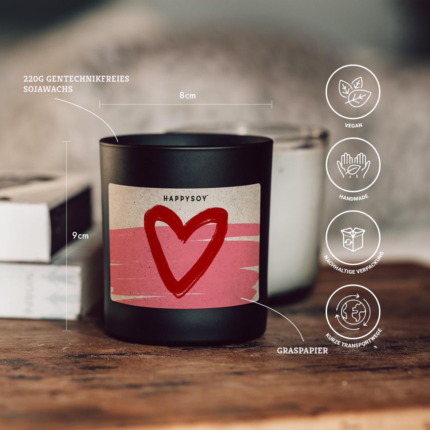 Duftkerze - HAPPYSOY® by Steffi Bauer - Herz rosarot - Happysoy®