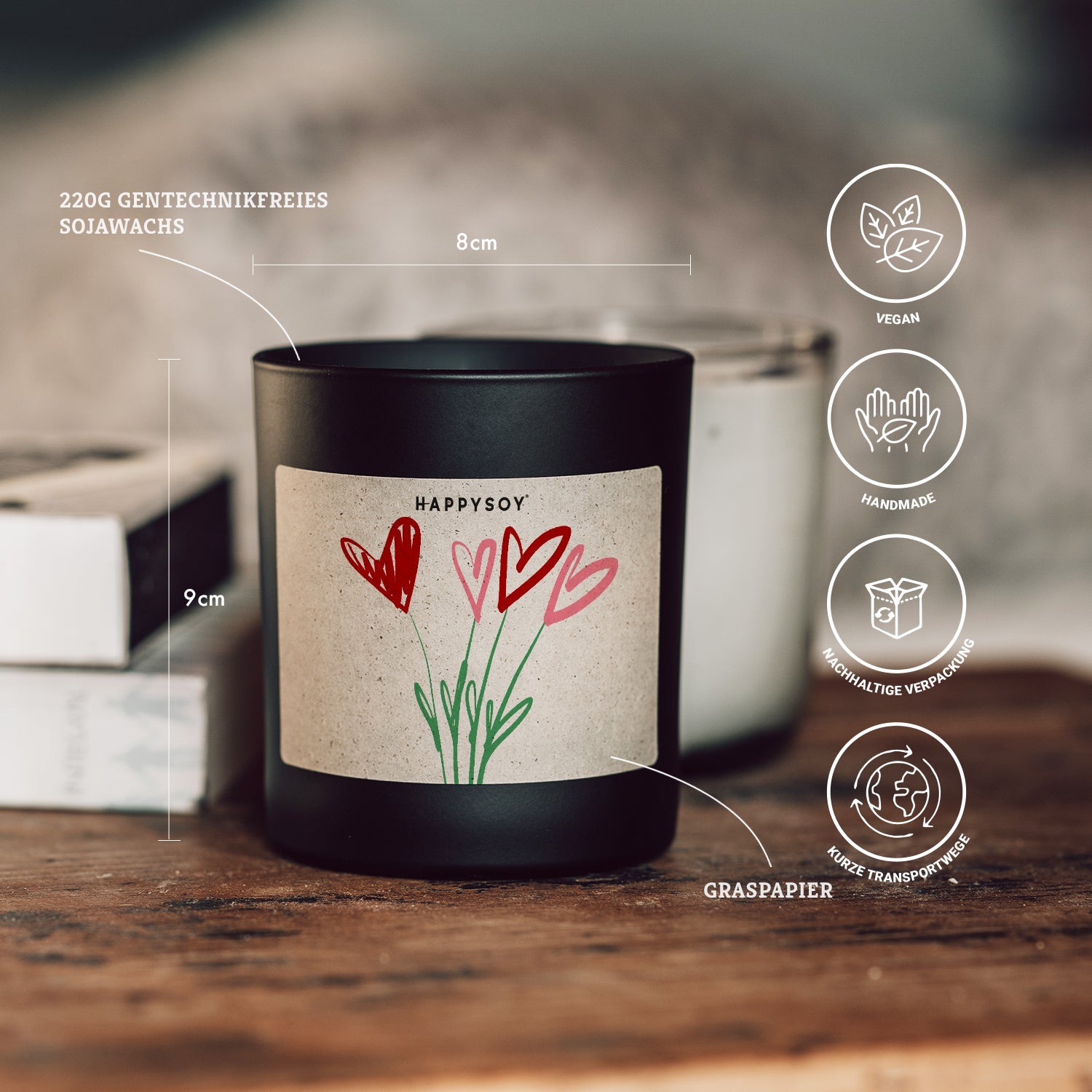 Duftkerze - HAPPYSOY® by Steffi Bauer - Herzstrauss - Happysoy®