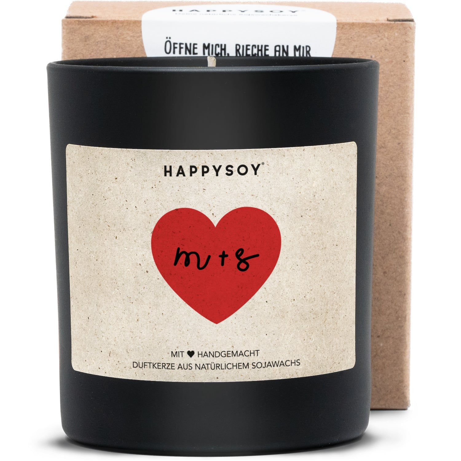 Duftkerze - PERSONALISIERBAR: Herz (mit Initialen) - Happysoy®