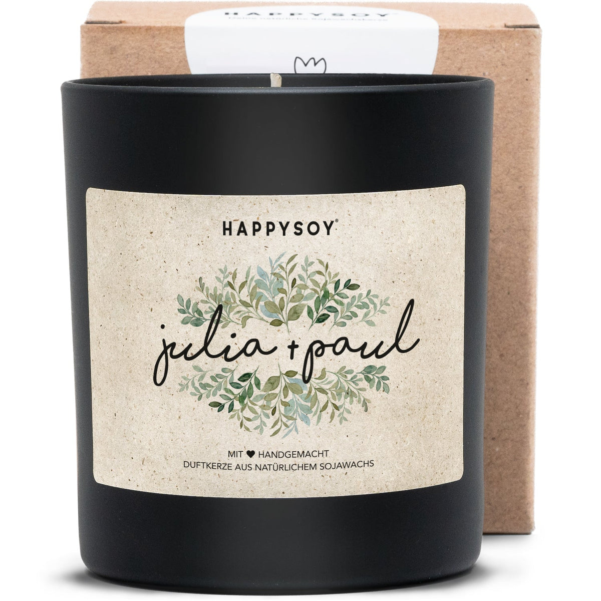 Duftkerze - PERSONALISIERBAR: Hochzeitskerze mit Namen - Happysoy®