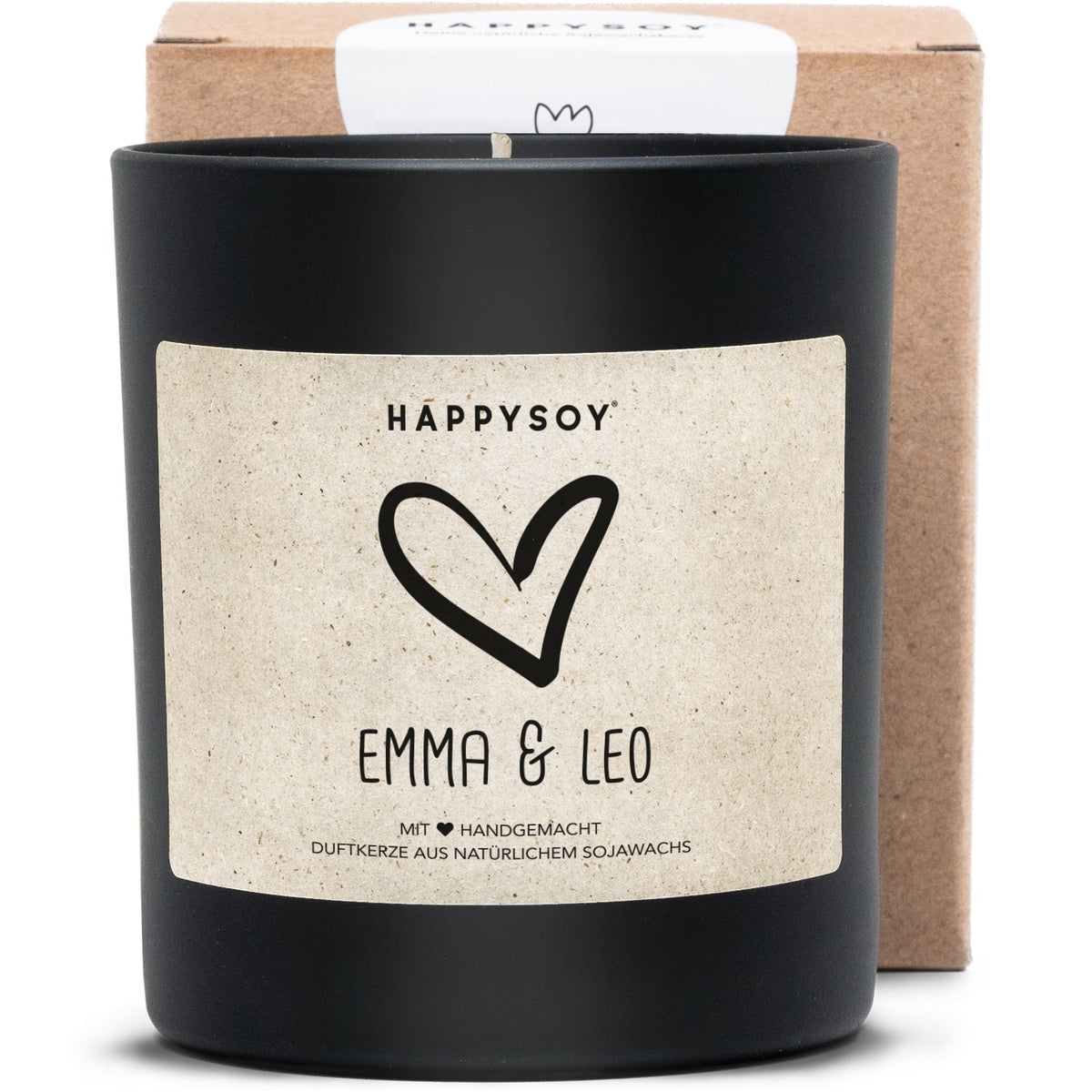 Duftkerze - PERSONALISIERBAR: Offenes Herz mit Namen - Happysoy®