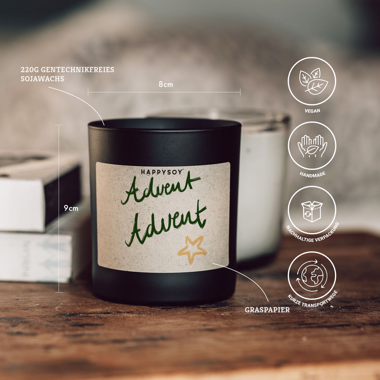 Duftkerze schwarz - Art Collection by Steffi Bauer "Advent Advent" - Happysoy®