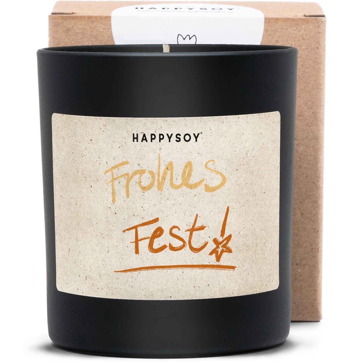 Duftkerze schwarz - Art Collection by Steffi Bauer "Frohes Fest" - Happysoy®
