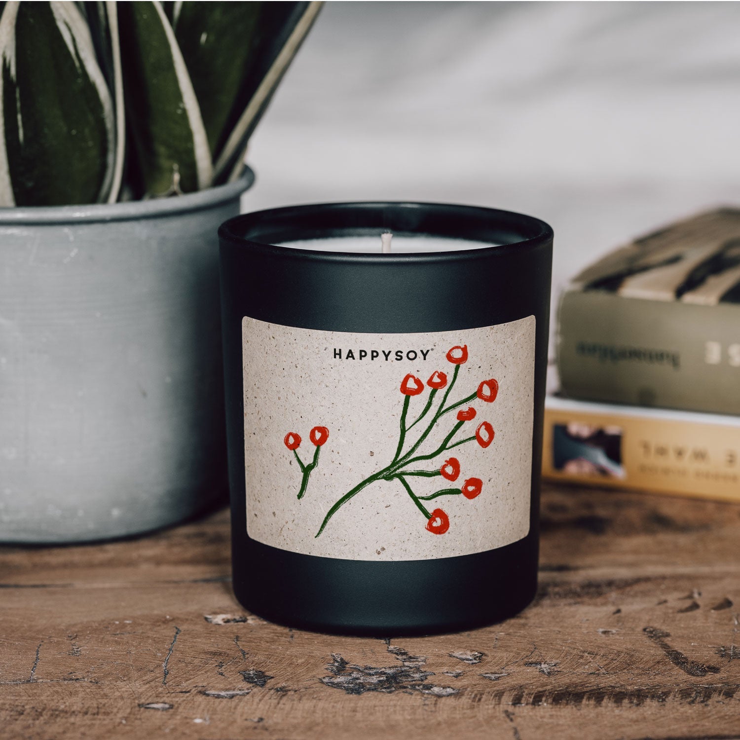 Duftkerze schwarz - Art Collection by Steffi Bauer "Rote Beeren" - Happysoy®