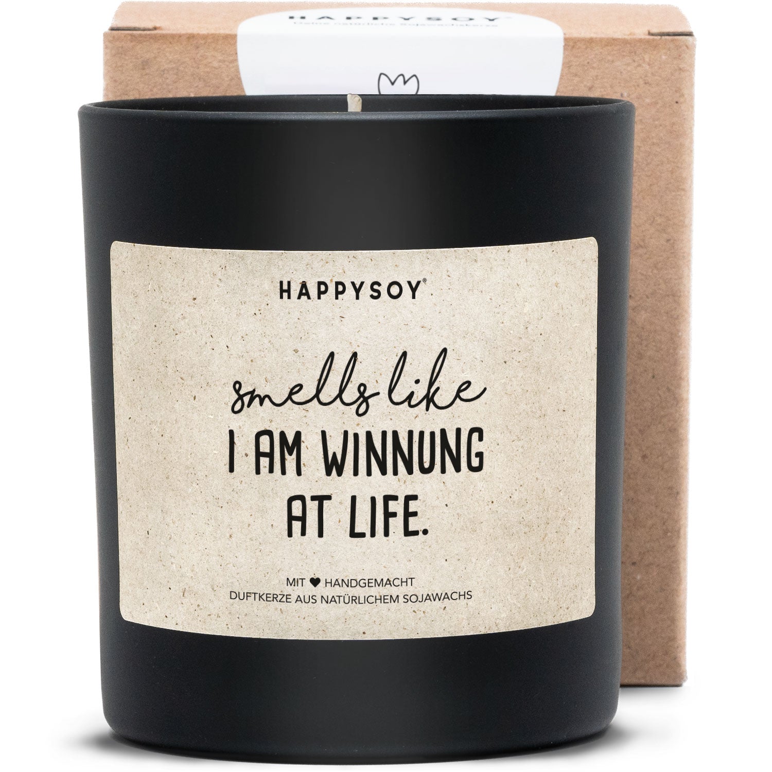 Duftkerze schwarz - Smells like I'm winning at life. - Happysoy®