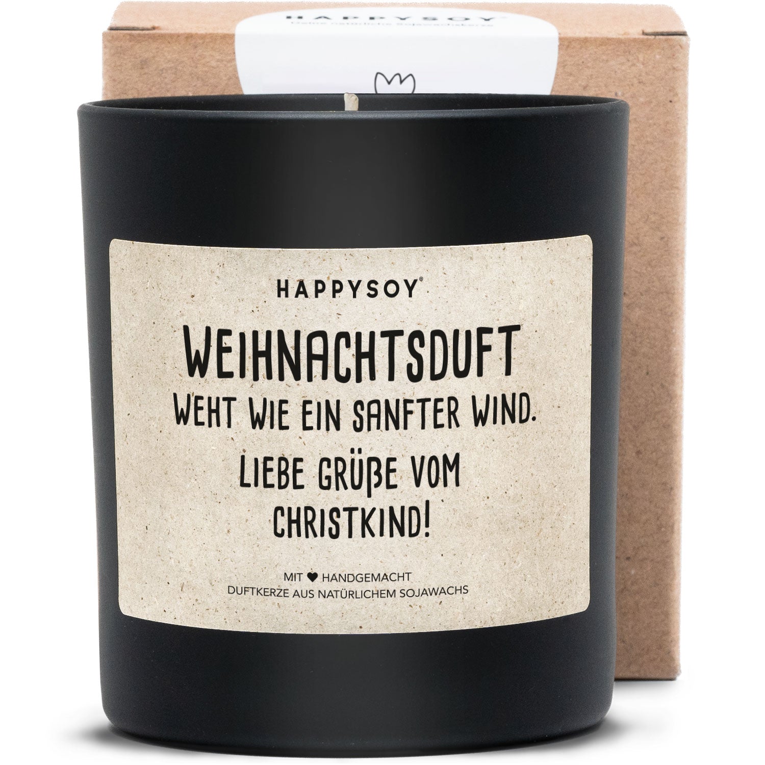 Duftkerze - Weihnachtsduft weht wie ein sanfter Wind Liebe Grüße vom Christkind! - Happysoy®