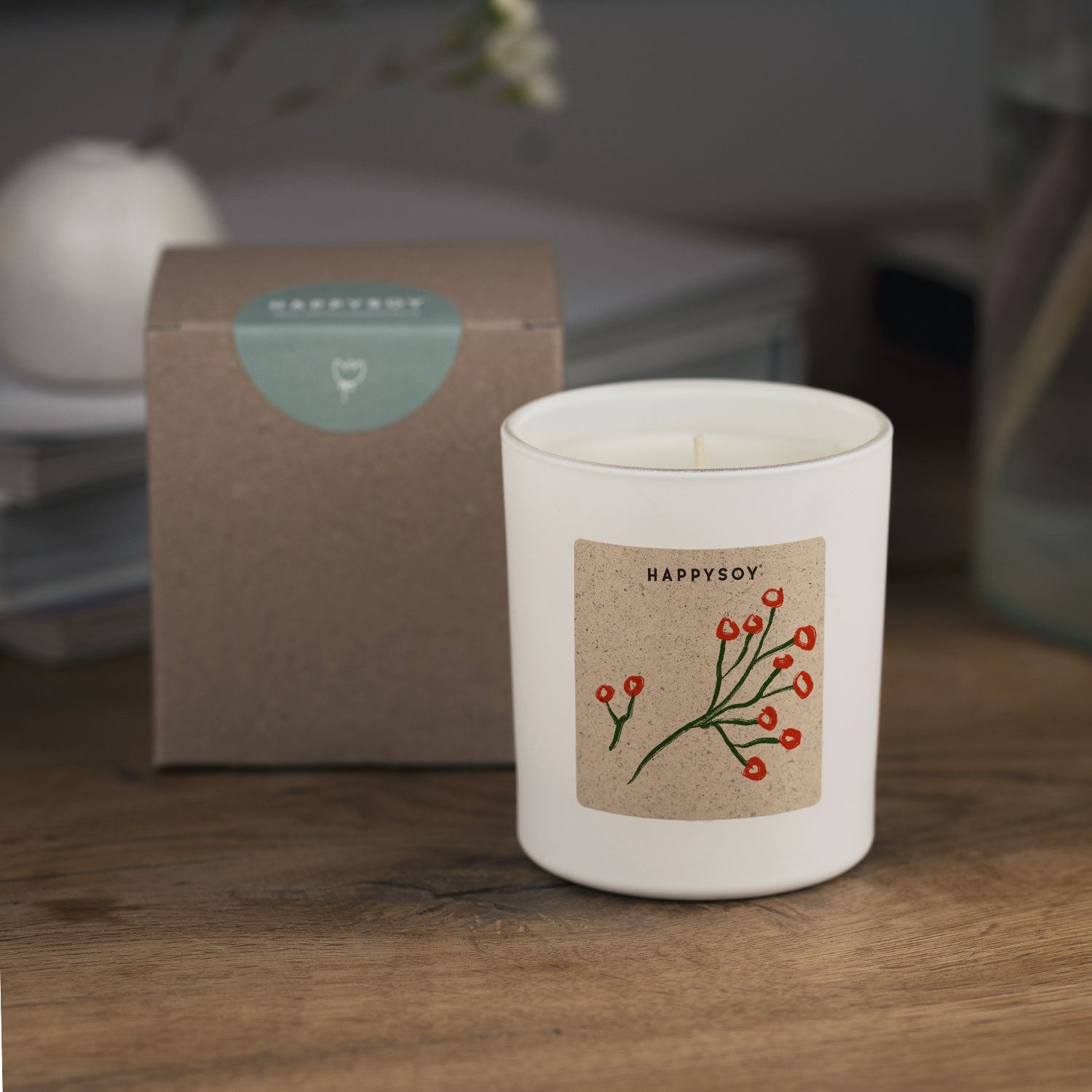 Duftkerze weiß - Art Collection by Steffi Bauer "Rote Beeren" - Happysoy®