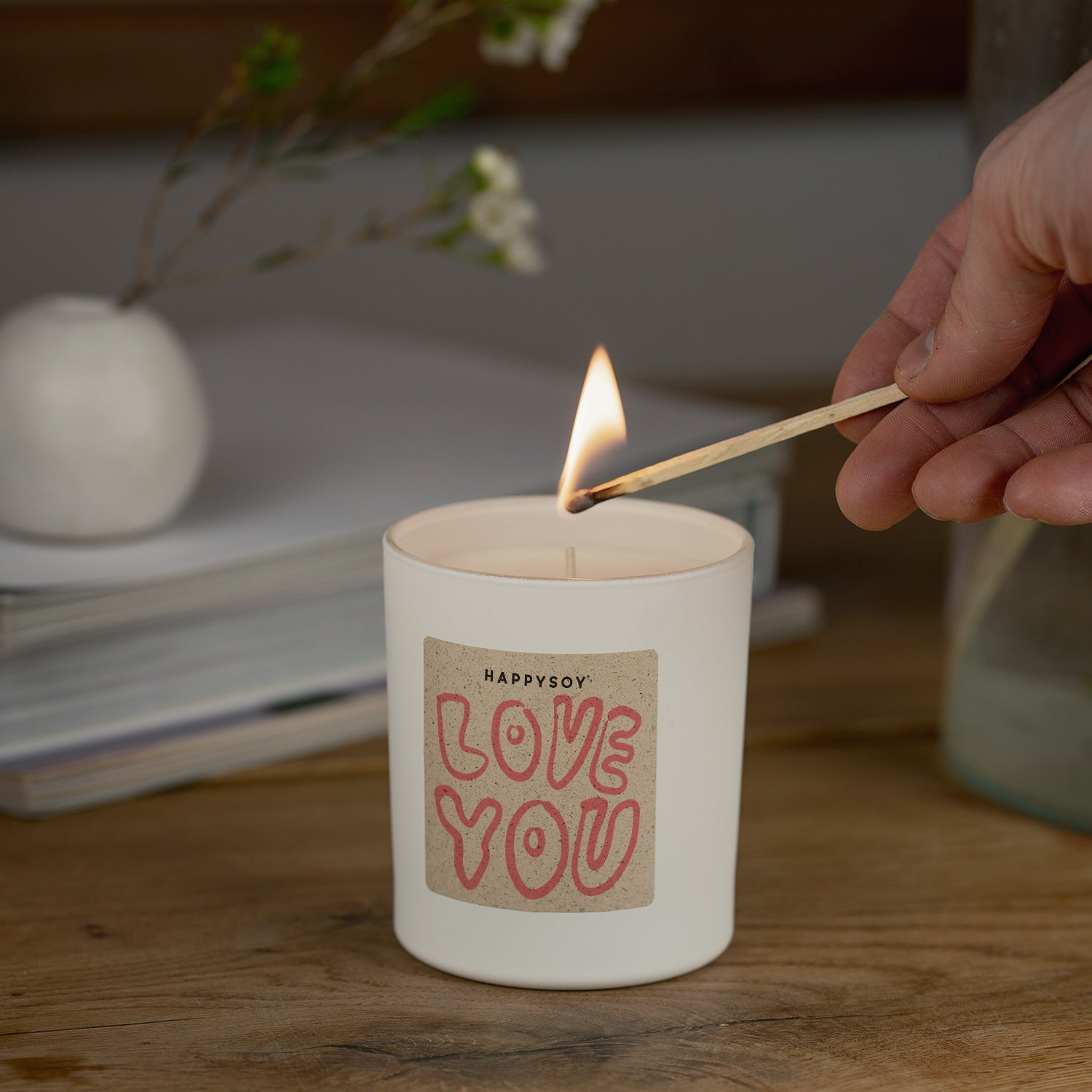 Duftkerze weiss - HAPPYSOY® by Steffi Bauer - Love You - Happysoy®