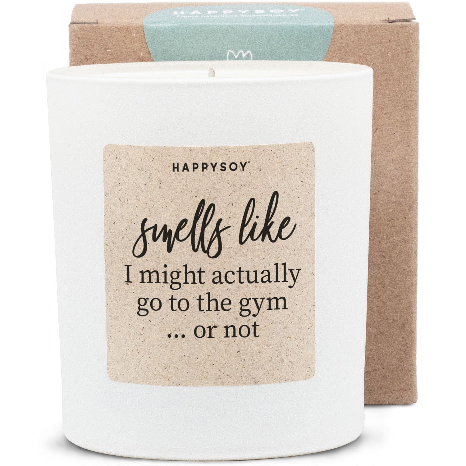 Duftkerze weiß - Smells like I might actually go to the gym... or not - Happysoy®