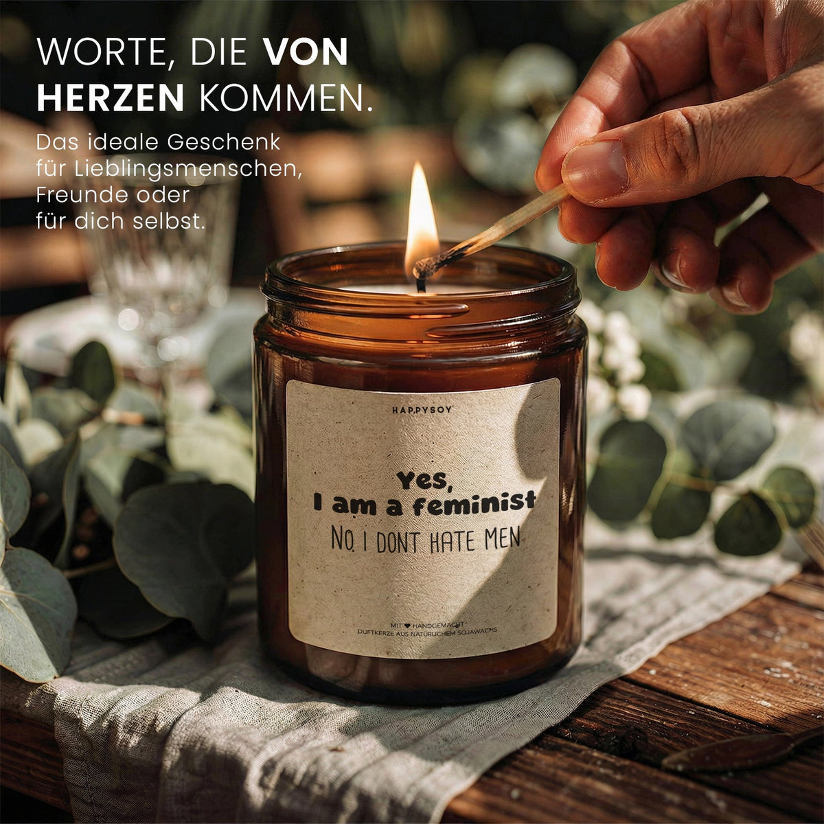 Duftkerze - Yes, I am a feminist - No I dont hate men - Happysoy®