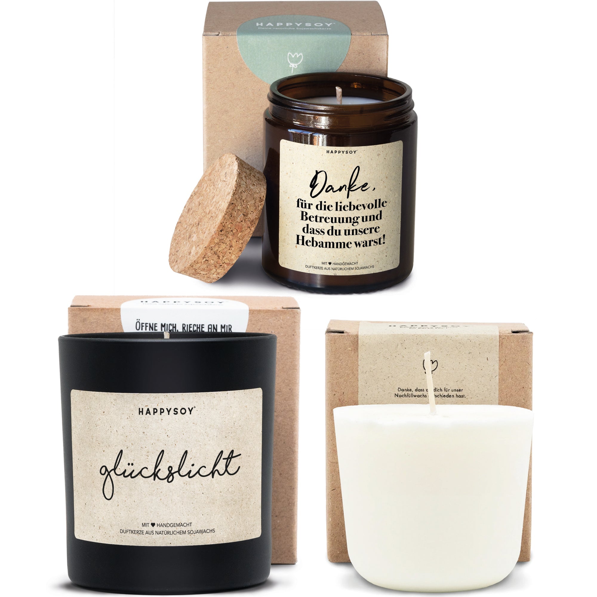 Duftkerzen - Geschenkset Hebamme - Bundle 03 inkl Refill - Happysoy®