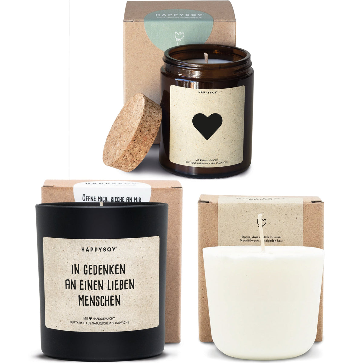 Duftkerzen - Geschenkset Kondolenz - Bundle 01 inkl Refill - Happysoy®