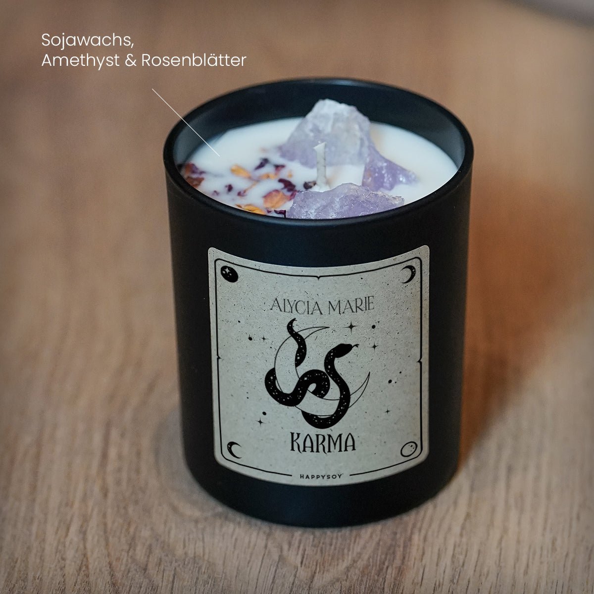 KARMA - Duftkerze mit Amethyst und Rosenblättern - Alycia Marie x Happysoy - Happysoy®