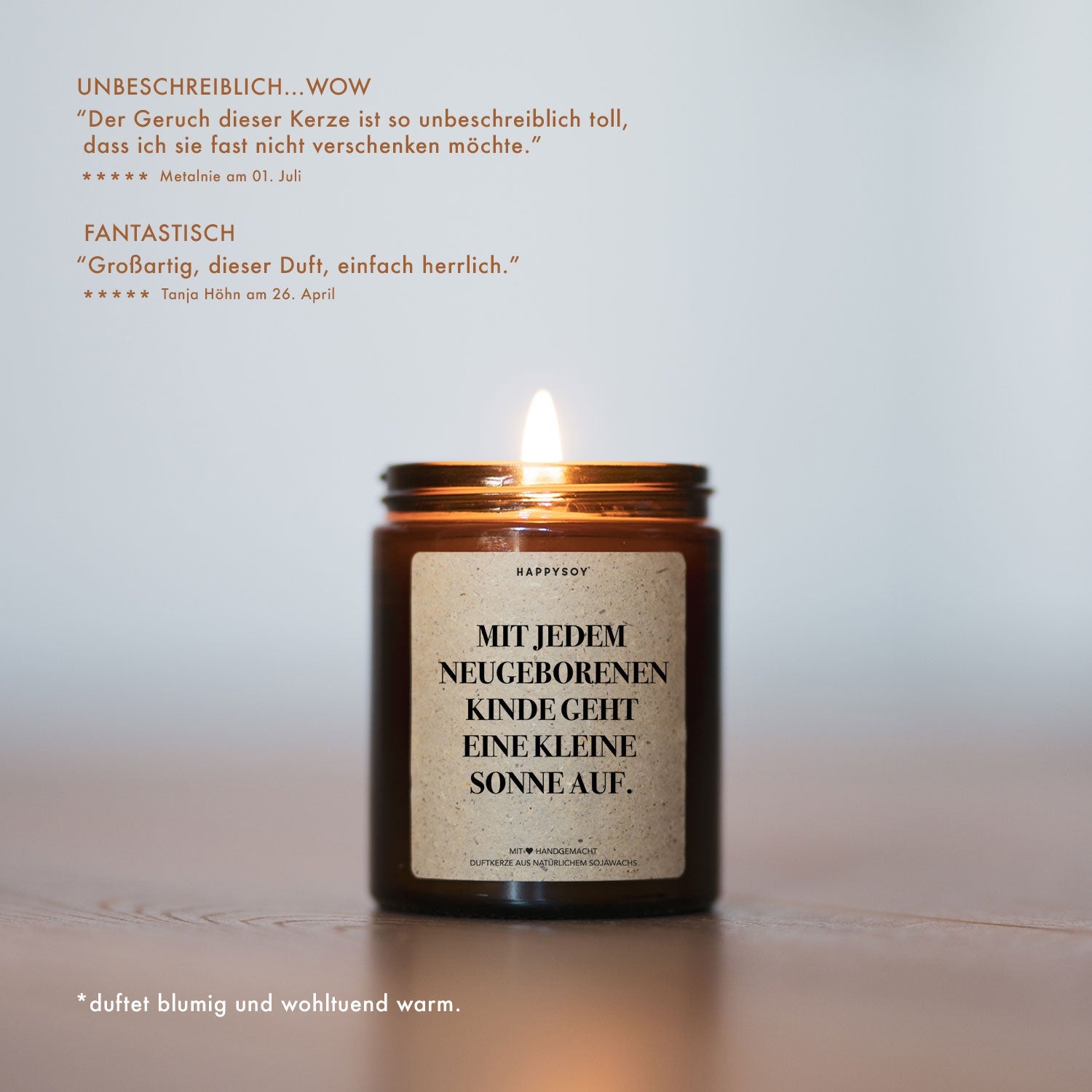 Duftkerze - Mit jedem neugeborenen Kinde geht eine kleine Sonne auf. - Happysoy®